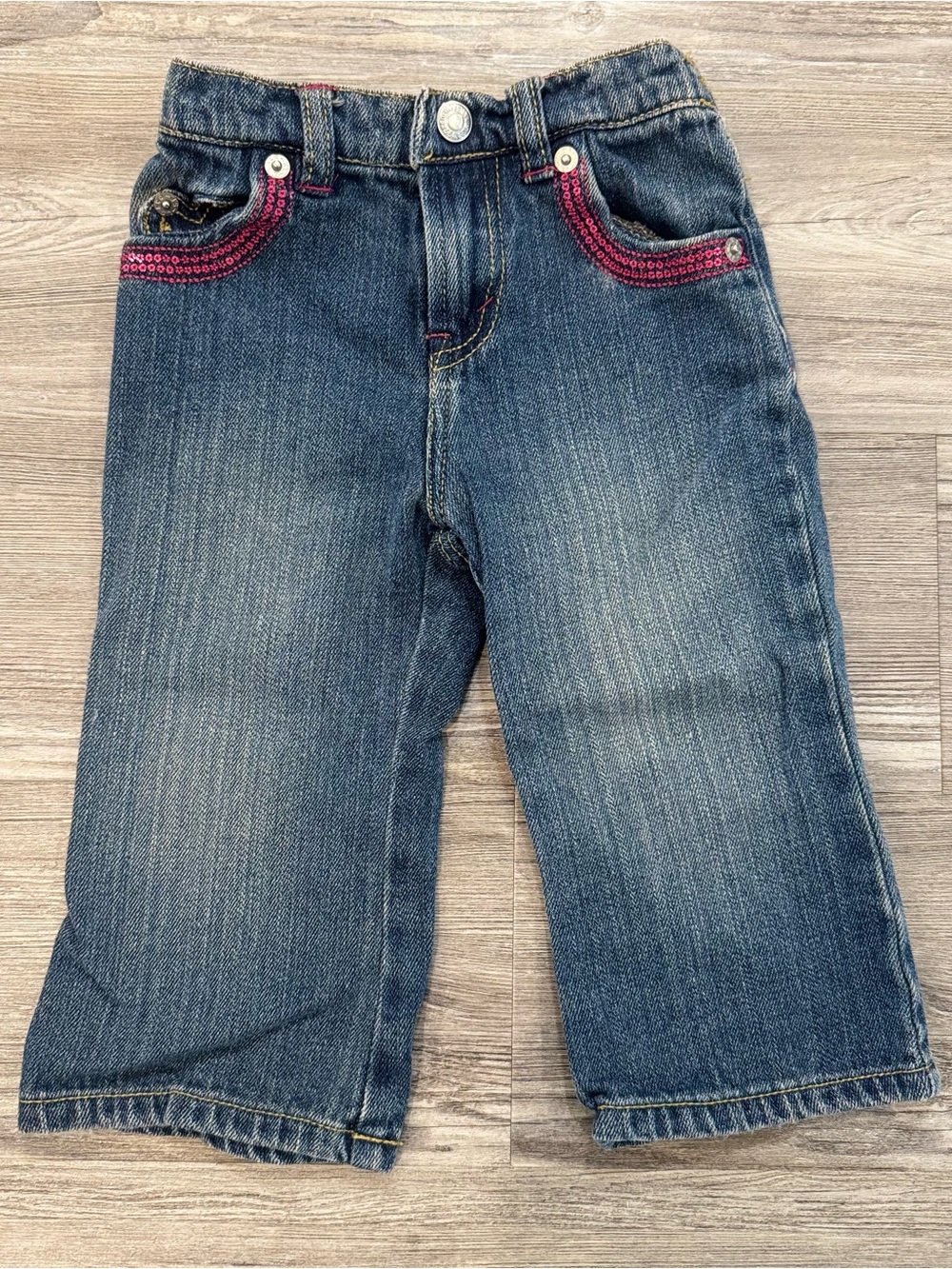 Levi's Girls 18M Heart Pocket Pink Sequin Jeans Denim Wide Leg Elastic Waist
